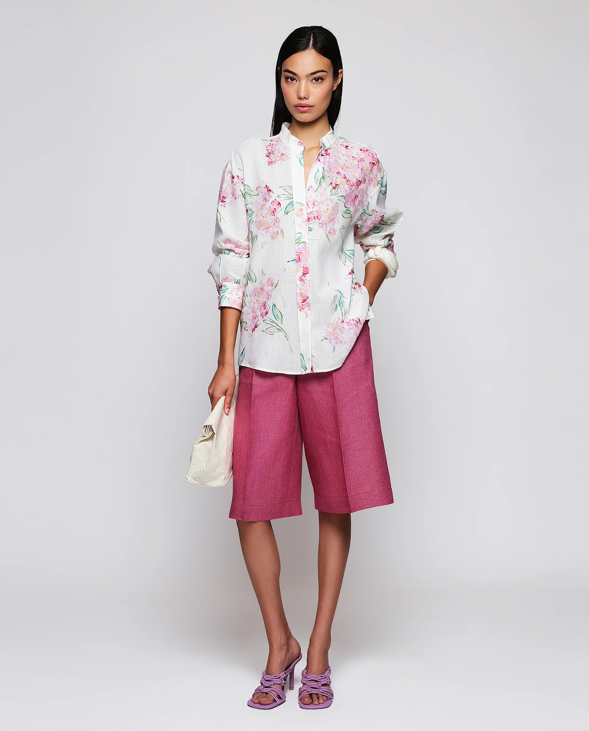Camisa blanca estampado floral de lino algodón - Image 3
