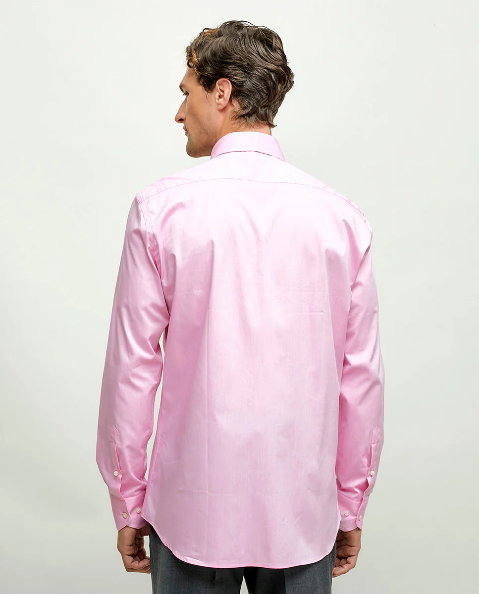 Camisa casual lisa semi-entallada rosa - Image 3