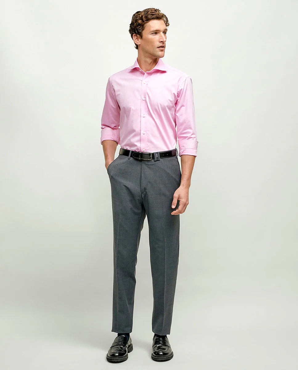 Camisa casual lisa semi-entallada rosa - Image 4