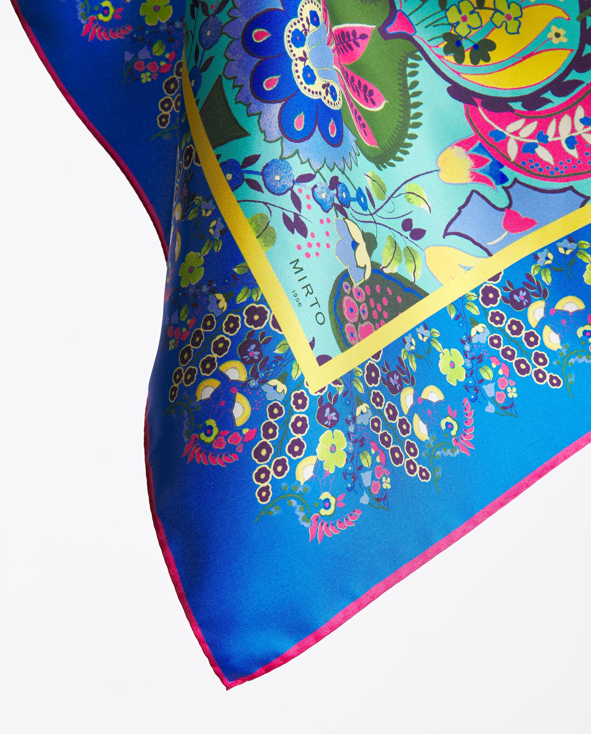 Pañuelo de seda estampado ornamental turquesa - Image 3