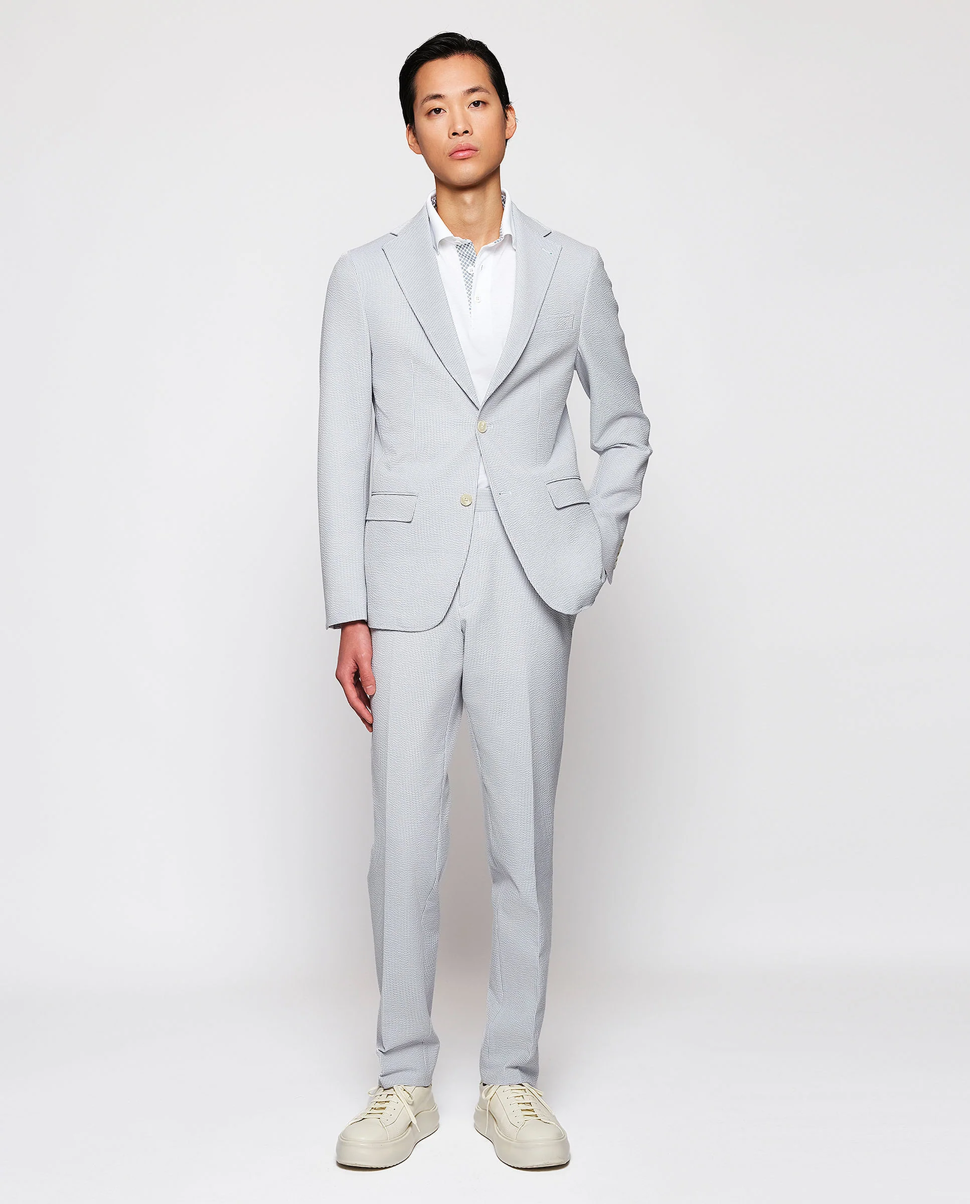 Traje gris de algodón seersucker raya - Image 3